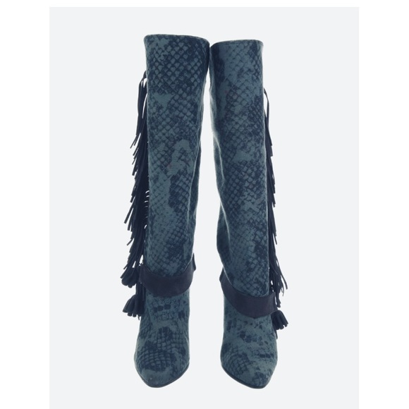 Isabel Marant canvas fringe slouch western cowboy snake print boho boots fall 38 - Picture 7 of 10